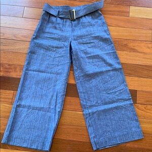 J. Jill linen stretch Stylish Blue Wide-Leg Pants with Belt